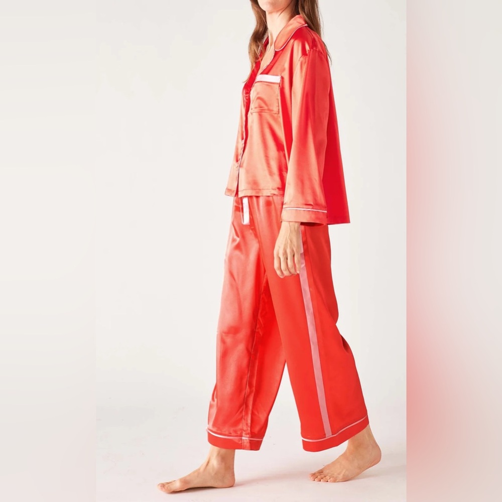 NWT Mersea Nuit Satin Sailors Pajama Set Medium in Sunset - Picture 2 of 11
